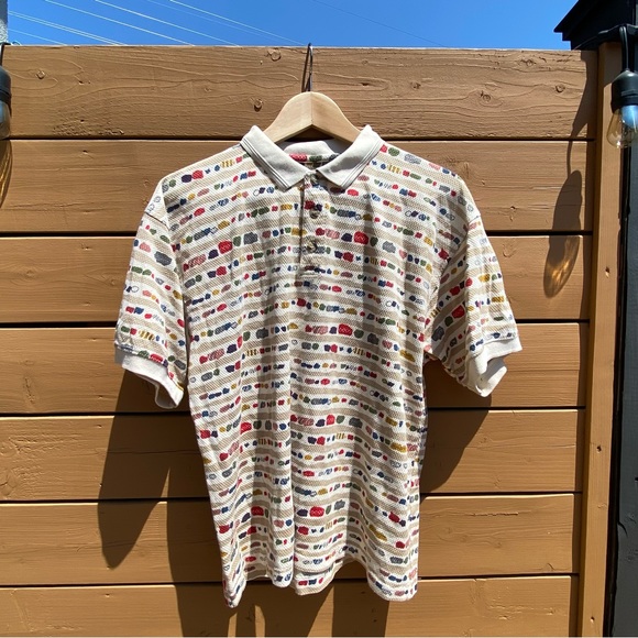 Beige Polo Shirt with Abstract print MEN US S - Picture 1 of 4